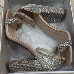 Pink Lily Sparkling Rhinestone Silver Block Heels NWB 9